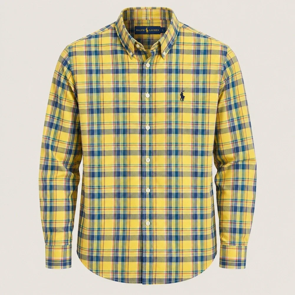 Ralph Lauren Boys XL 18-20 Yellow Blue Plaid Button Down‎ Long Sleeve Shirt